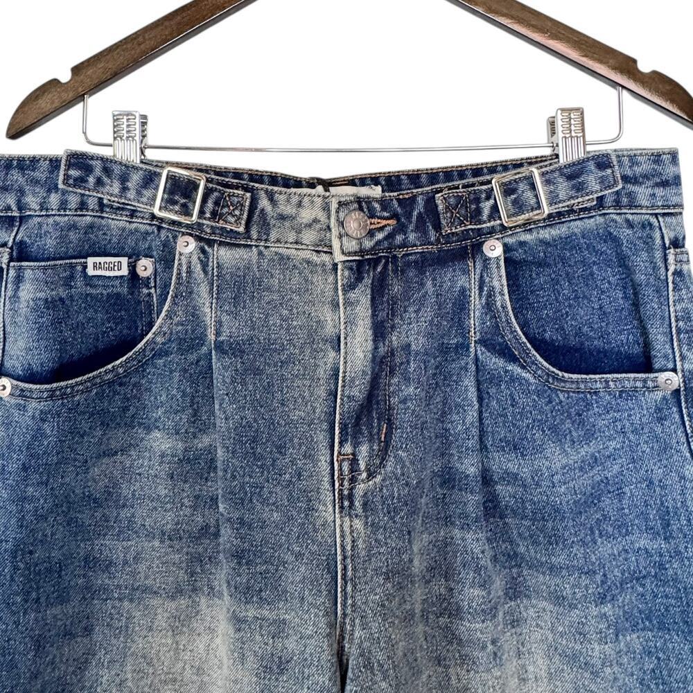 Ragged Priest Wide Leg Saloon Jeans Waist Buckles Knife Pleat Denim Size 29 NWT - Picture 3 of 8